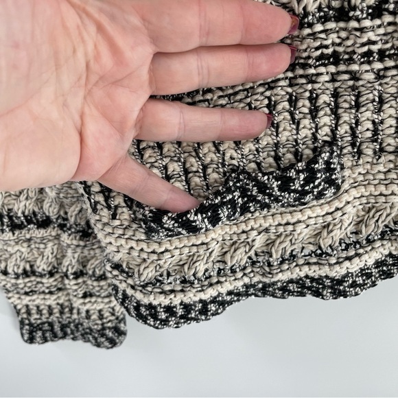 Chicos Loose Knit Hook Eye Long Sleeve Crop Woven Cotton Sweater Artsy Metallic - Picture 3 of 9